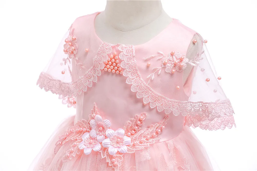 Летнее платье для девочек кружевное праздничное платье принцессы на день рождения бальное платье с цветочным узором для свадьбы Детские платья для девочек от 3 до 10 лет