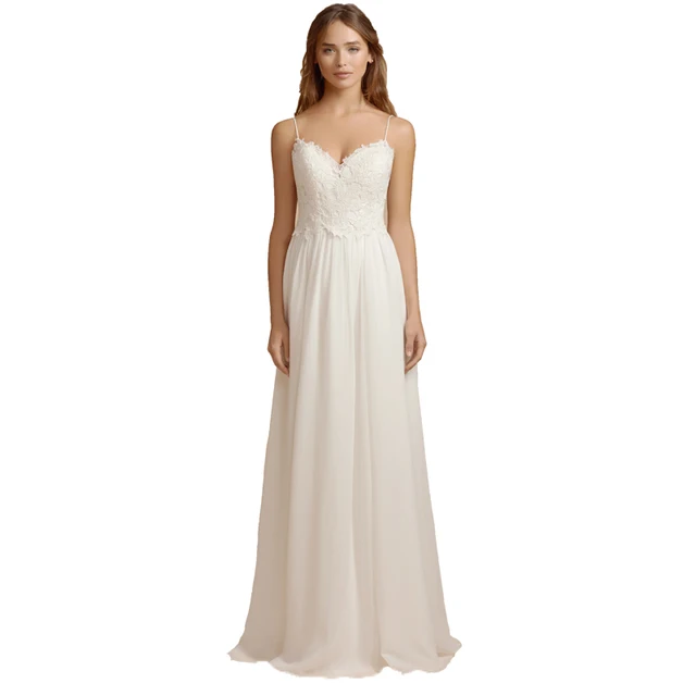 Sexy Spaghetti Straps Lace Beach Wedding Dresses