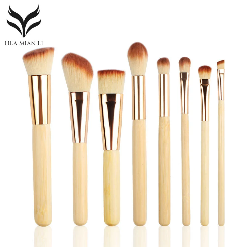 8Pcs Makeup Brushes Set Bamboo Handle Powder Foundation Eyebrow