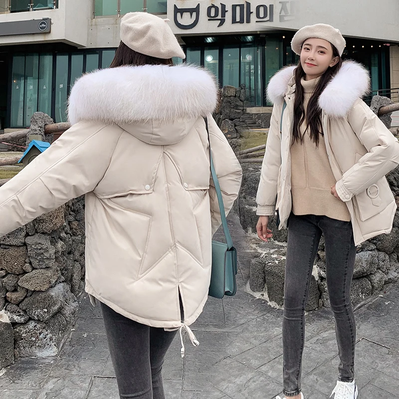 

2019 Winter Korean Big Fur Collar Parkas Women Slim Mid-Long Fur Ball Thick Snow Wear Parka Coat Female Wadded Jackets Clothing