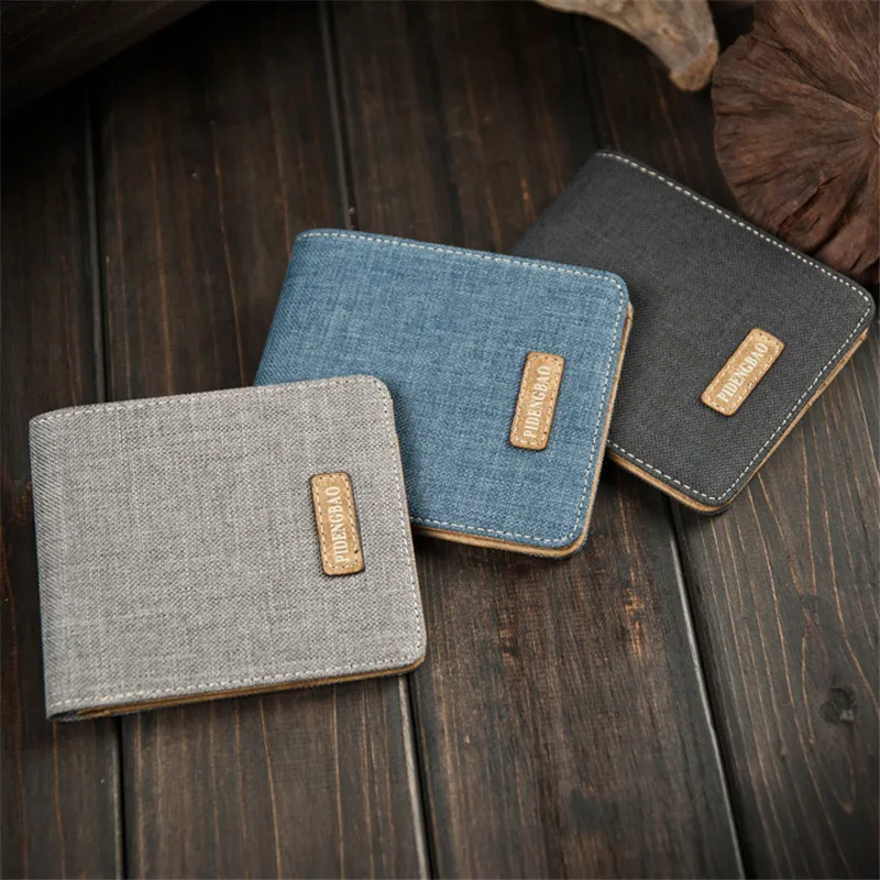 

ZYJ Canvas Male Short Wallets Casual Men Student Jean Light Weight Fabric Money Purse With Card Holder Wallet 2 Fold