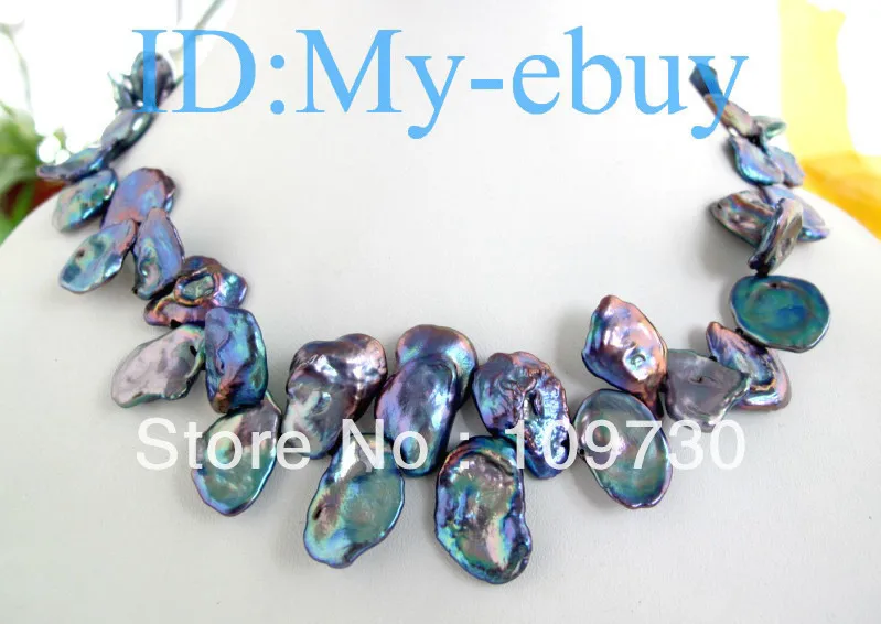 

Jewelry 00407 WOW 22mm Black Blue Rainbow Keshi KEISHI Petal Pearl Necklace
