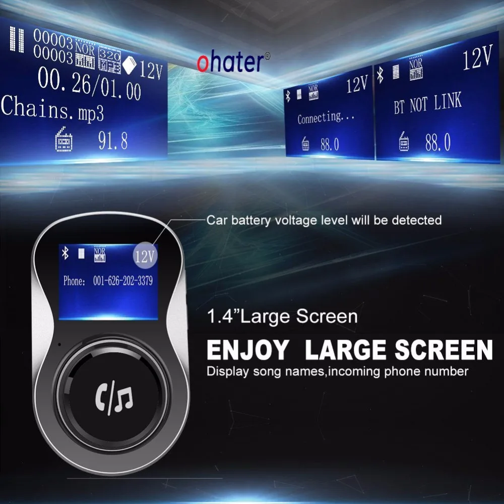 Ohater fm-трансмиттер Bluetooth fm-трансмиттер MP3 плеер Автозвук комплект громкой связи с TF слот для карт и usb зарядки