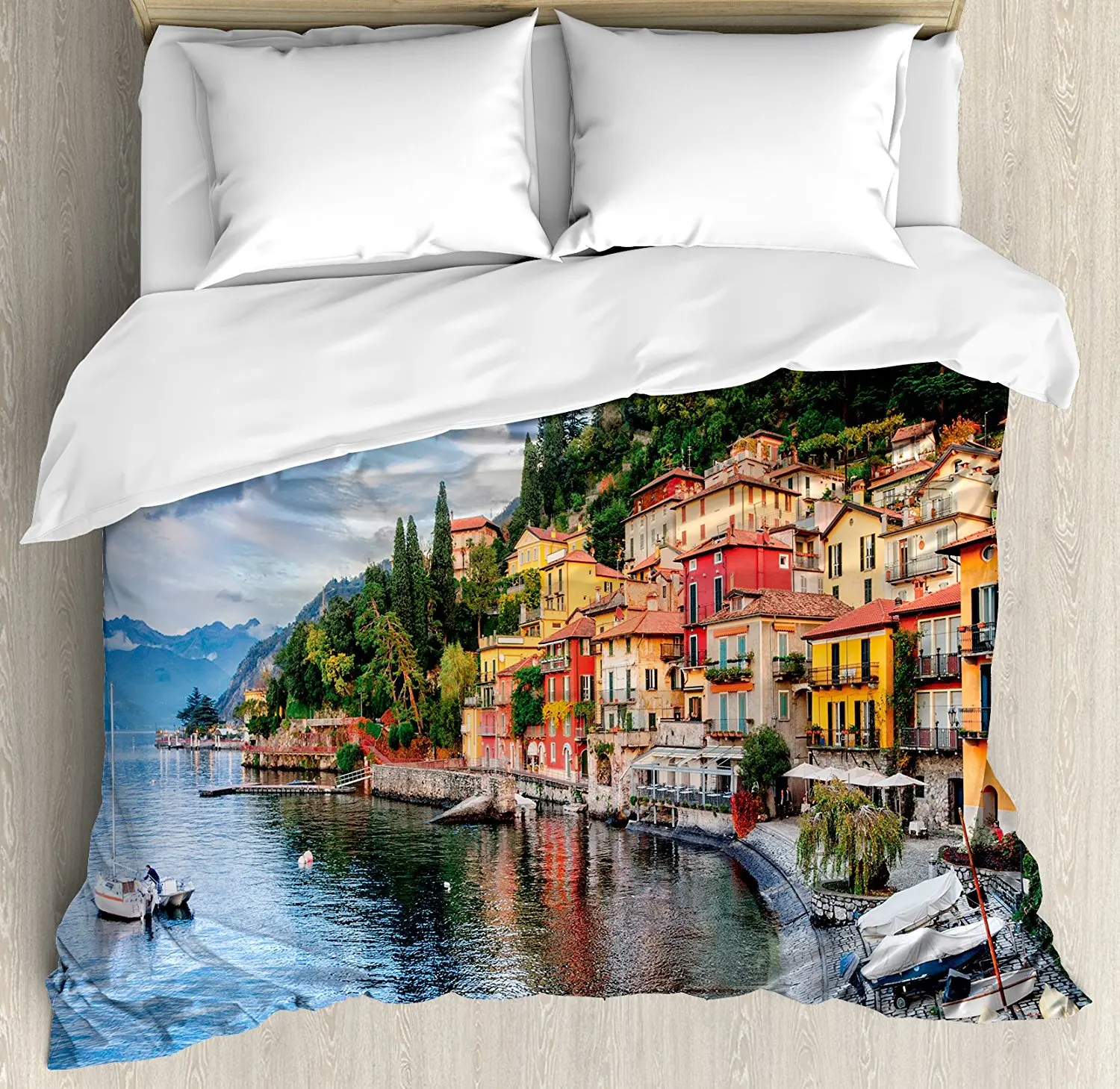 Italian Duvet Cover Set Summer Village by the Mediterranean Sea with