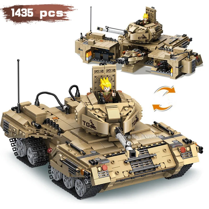 

Mobile tank base Attack variable Lin tank 1435pcs compatible legoinglys Military Building Blocks model ww2 Weapons figures gift