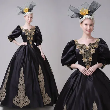 

100%real masquerade black embroidery court medieval dress renaissance Gown queen Victorian /Marie/ Belle Ball/drama/ball gown