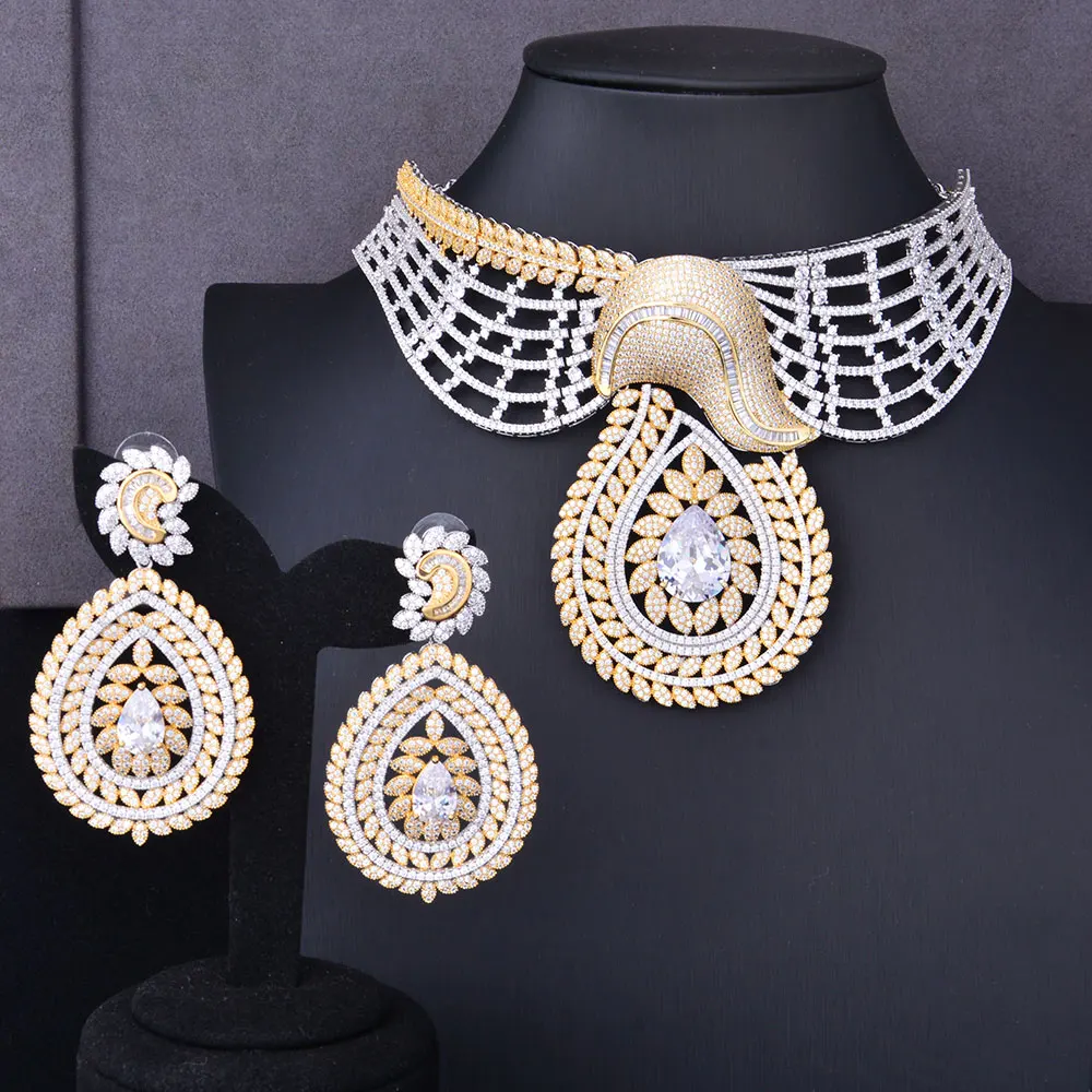 

GODKI Super Luxury Floral Flower Women Wedding Cubic Zirconia Choker Necklace Earring Dubai Jewelry Set Jewellery Addict