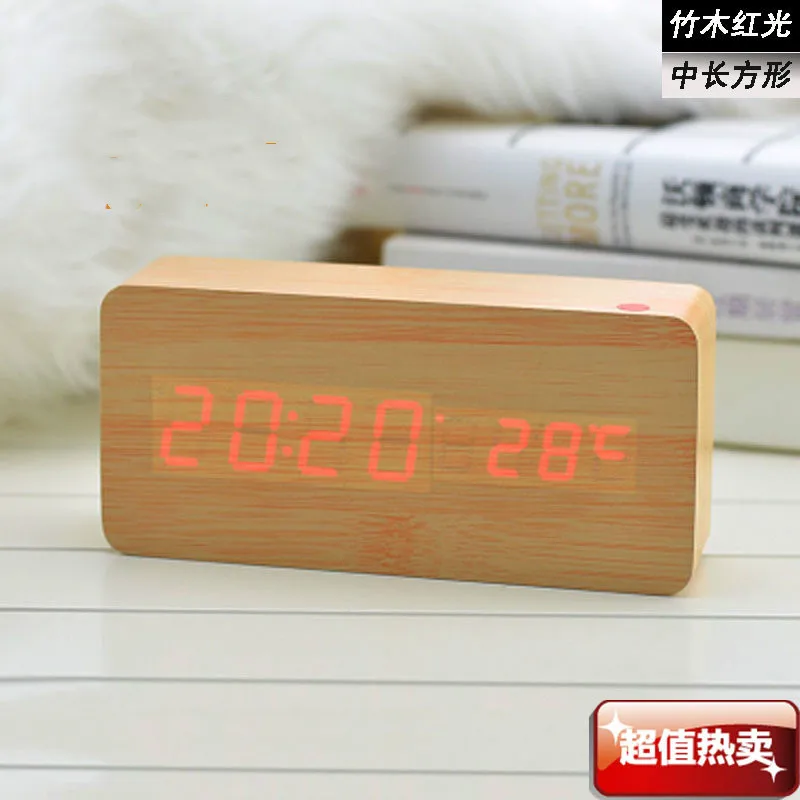 Светодиод дерево Часы и Часы, Звук-активированный дважды древесины часы электронные подарки usb - Цвет: Bamboo Red