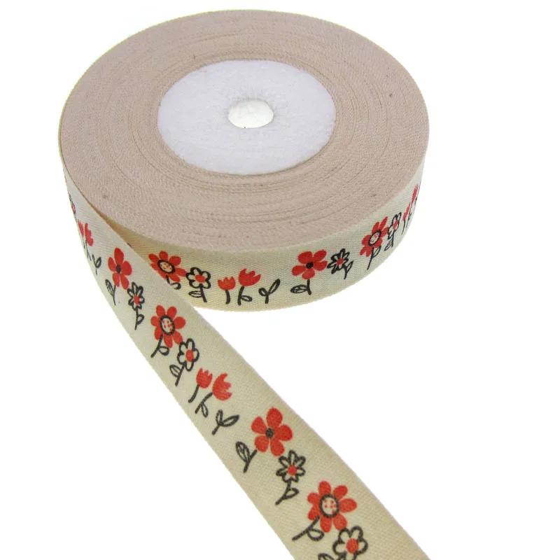 10yards 5/8inch cotton ribbon printed flower cotton ribbons fit sewing