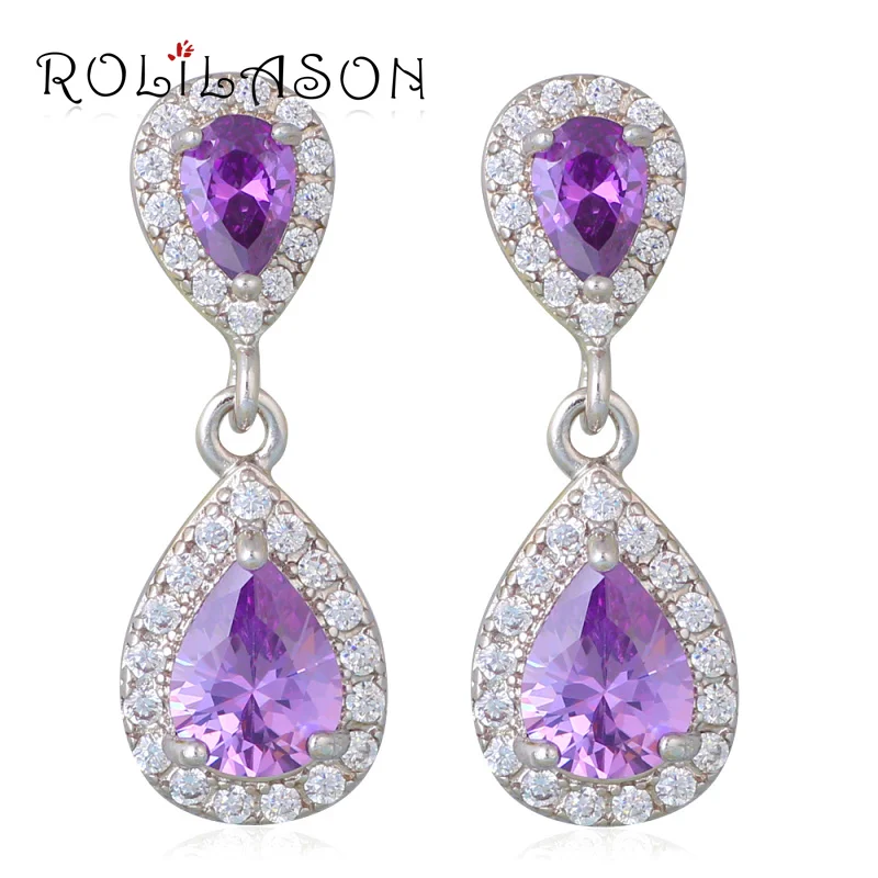 

Silver filled Water Drop Design Permanent naivety Purple Zircon wisdom Zirconia Fashion Jewelry Stud Earrings JE1072