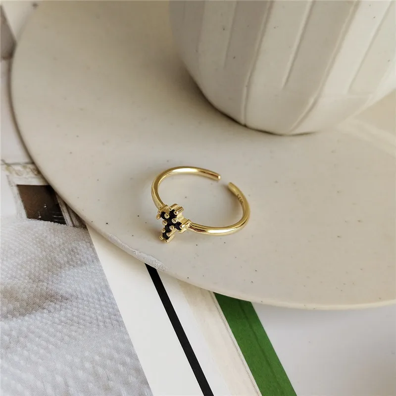 CosFecit Real Silver 925 Ring Zircon Black Opening Girls Women Rings 925 Sterling Silver Gold Color  Silver 925 Jewelry RS089  (3)
