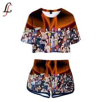 

2019New Naruto Modis Sexy Two Piece Set Short Sleeve Short Tops and Middle Waist Shorts Suits Fitness Combinaison Harajuku Femme