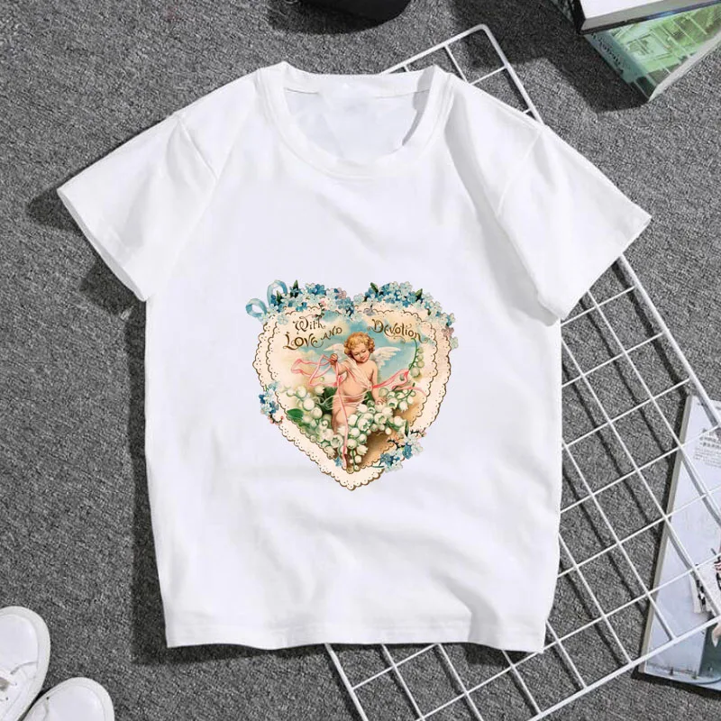 ZSIIBO/винтажная стильная футболка для мальчиков и девочек с милым маленьким ангелом Модная хлопковая футболка с круглым вырезом