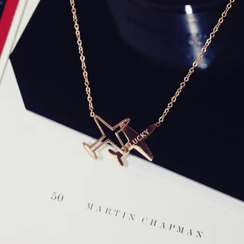 

YUNRUO New Arrival Fashion Lucky Plane Pendant Necklace Titanium Steel Rose Gold Color Woman Jewelry Wholesale Gift for Girl