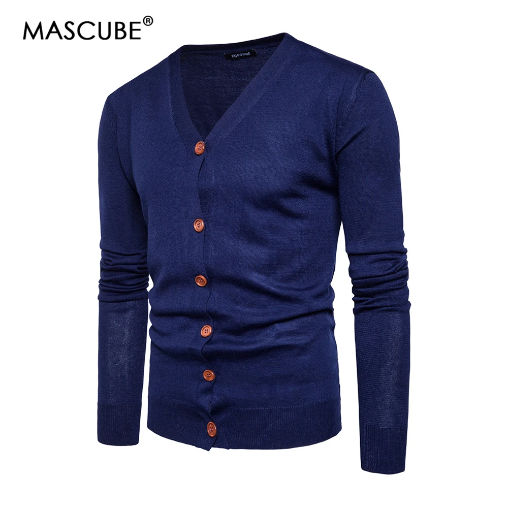 MASCUBE, мужской свитер, Повседневный, на пуговицах, с v-образным вырезом, Свитера с длинным рукавом, хлопок, вязанный кардиган, облегающий, для мужчин, разноцветный