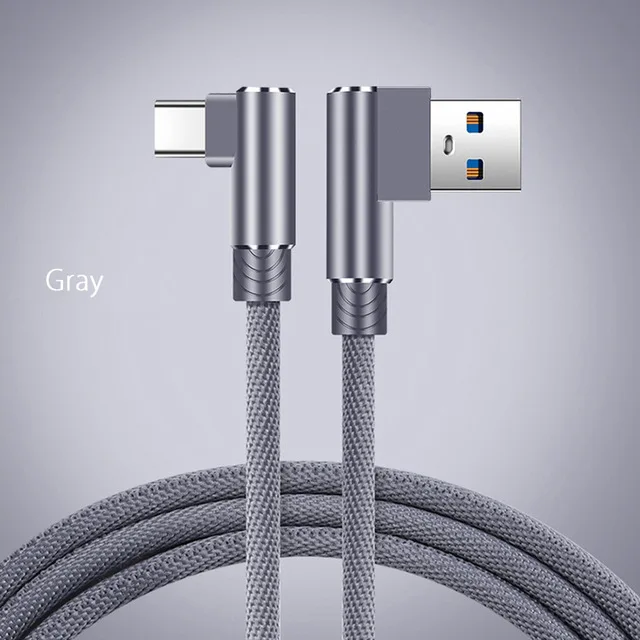 Кабель Usb type C 90 градусов для samsung Note 10 A70 A40 S10 S9 S8 Usb C зарядное устройство Шнур Быстрая зарядка Usbc кабель type-c Usb-c провод - Тип штекера: Gray