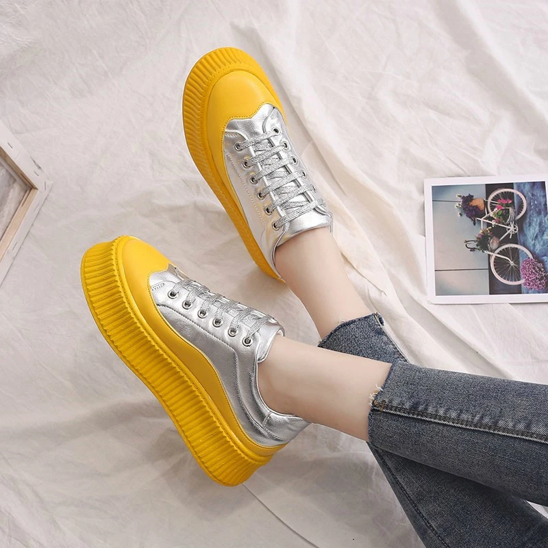 

Kjstyrka zapatillas mujer 2019 yellow red Fashion mixed colors shoes women sneakers sequins thick bottom tenis feminino MS-80