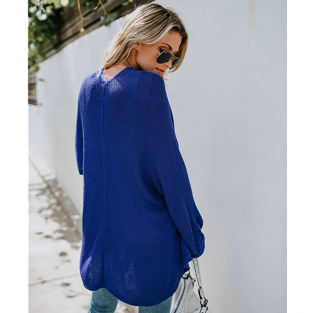 Cardigan Women Collarless Long Sleeve Solid Color Knitted Open Stitch Female Cardigan Knit Sweater Spring Autumn Casual Clothing 2