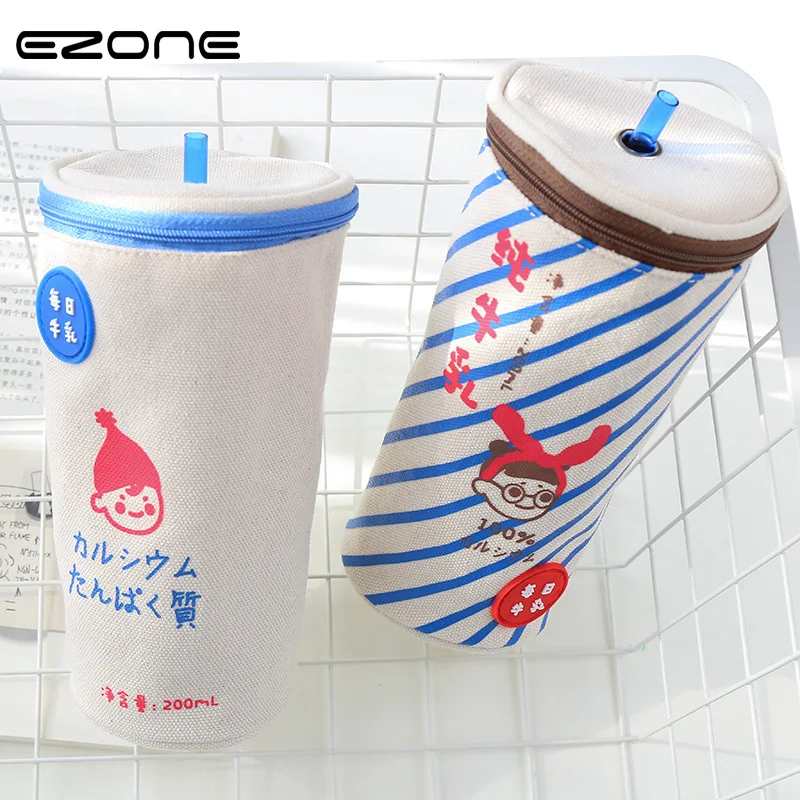 

EZONE 1PC Simulation Milk Tea Cup Pencil Bag Creative Korean Canvas Storage Box Kawaii Stationery Pouch School Supplies pen Case