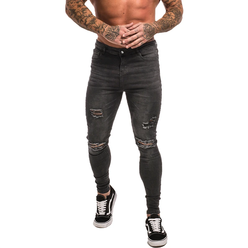Gingtto Distressed Jeans Men Black Ripped Stretch Jeans For Men Slim