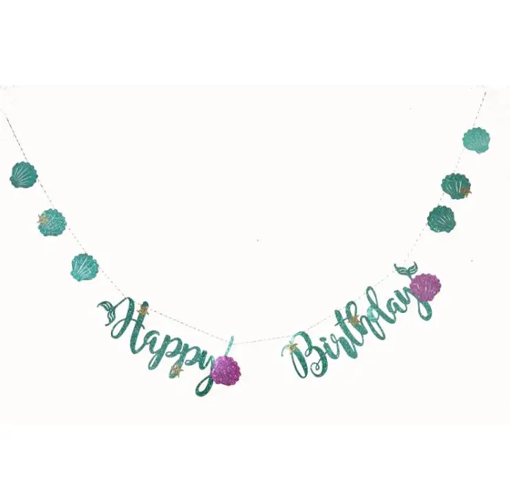 1set Mermaid Glitter Banner Cardboard Blue Letter Garland HAPPY BIRTHDAY Purple Shell Banner Ocean Birthday Party Decoration