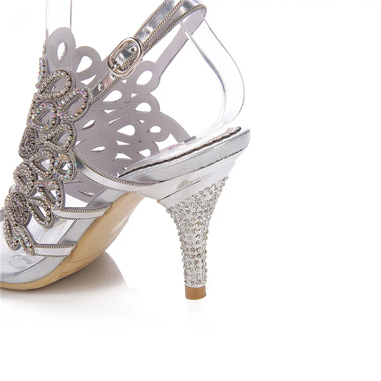 Womens Summer Fashion Diamond Silver High-heeled 8cm Stiletto Sandals Female Luxury Shoes Sale Online16