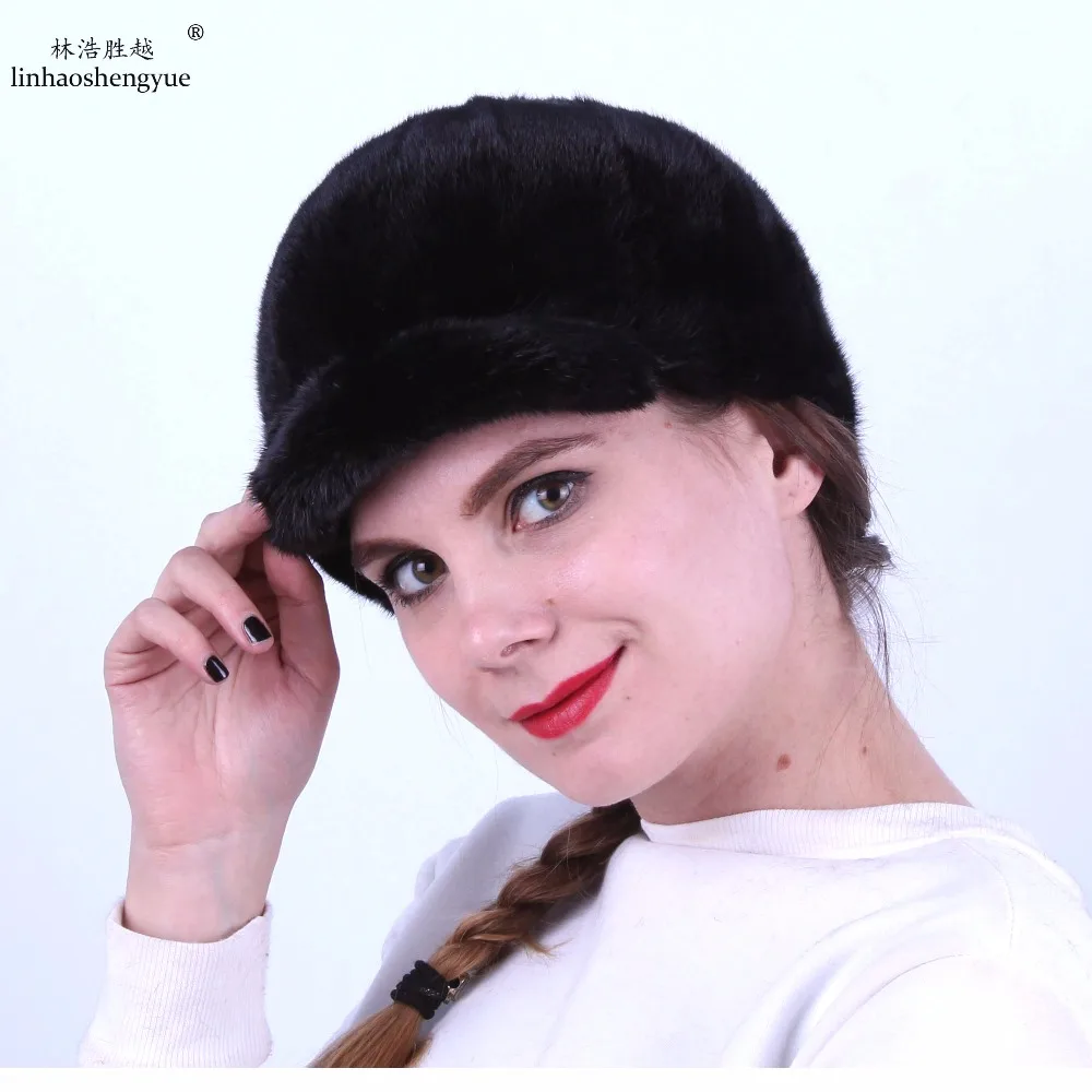 Linhaoshengyue модная женская Норковая шапка женщин реального норки Рыцари шапка зимняя