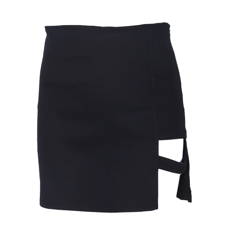 Womens Summer Cotton Sexy Mini Pencil Skirt High Waisted Hollow Out Asymmetric Metal Ring Decor Hip Cocktail Party Clubwear