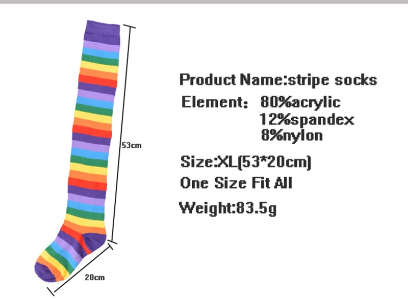 Носки в радужную полоску, Длинные хлопковые носки выше колена, колготки, шелковые колготки, леггинсы, чулки
