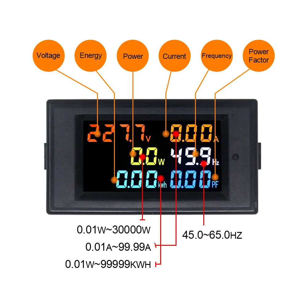 

Digital AC80.0-300.0V 0.01-100A Voltmeter Ammeter Power Energy Frequency PF Meter High Accuracy Volt Amp Meter Monitor HD Screen