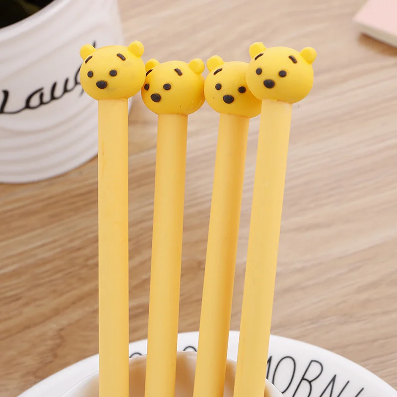 

1 Pcs Cute Bear Soft Rubber Head Neutral Pen Creative Cartoon Learning Stationery Pen High Quality Signature Kawaii Stationary