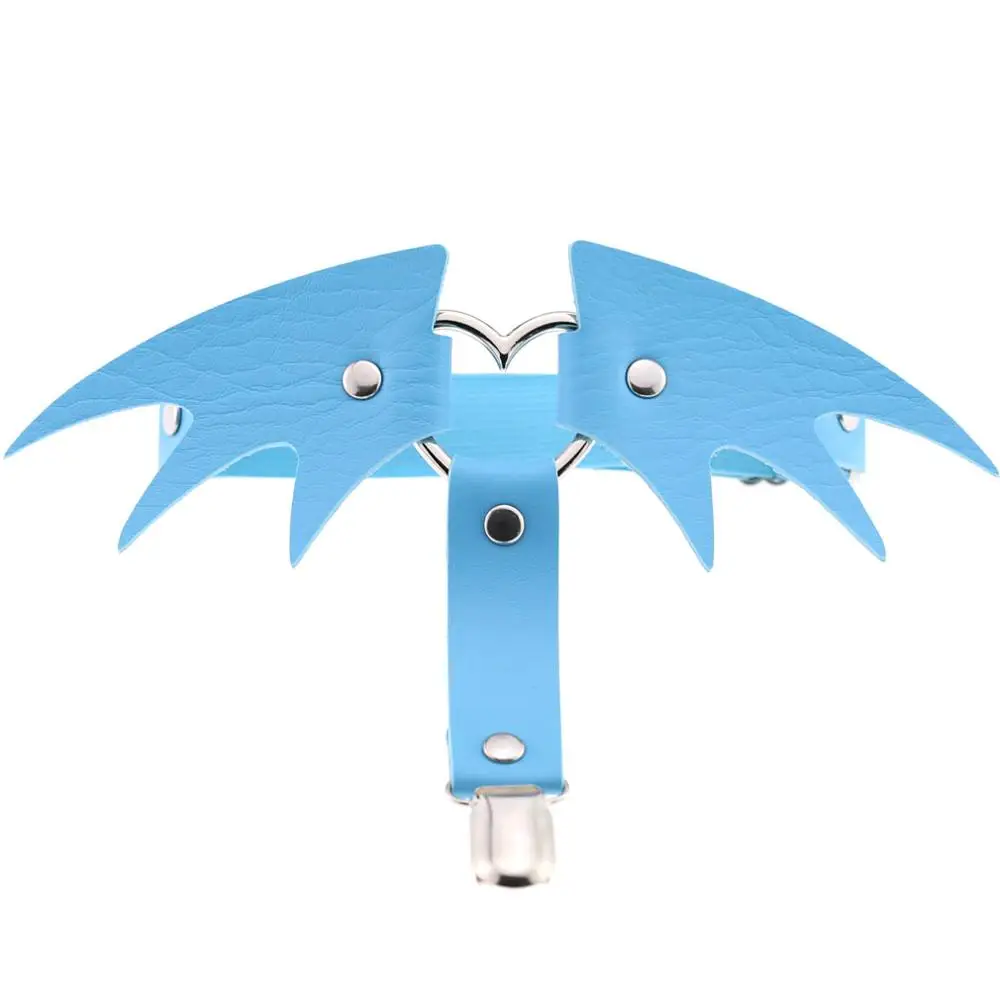 light blue Пикантные для женщин носок Готический Harajuku Эластичный Бандаж подвязки ремень панк готический Кожа Крылья Ангела Хэллоуин ног кольцо - Окраска металла: light blue