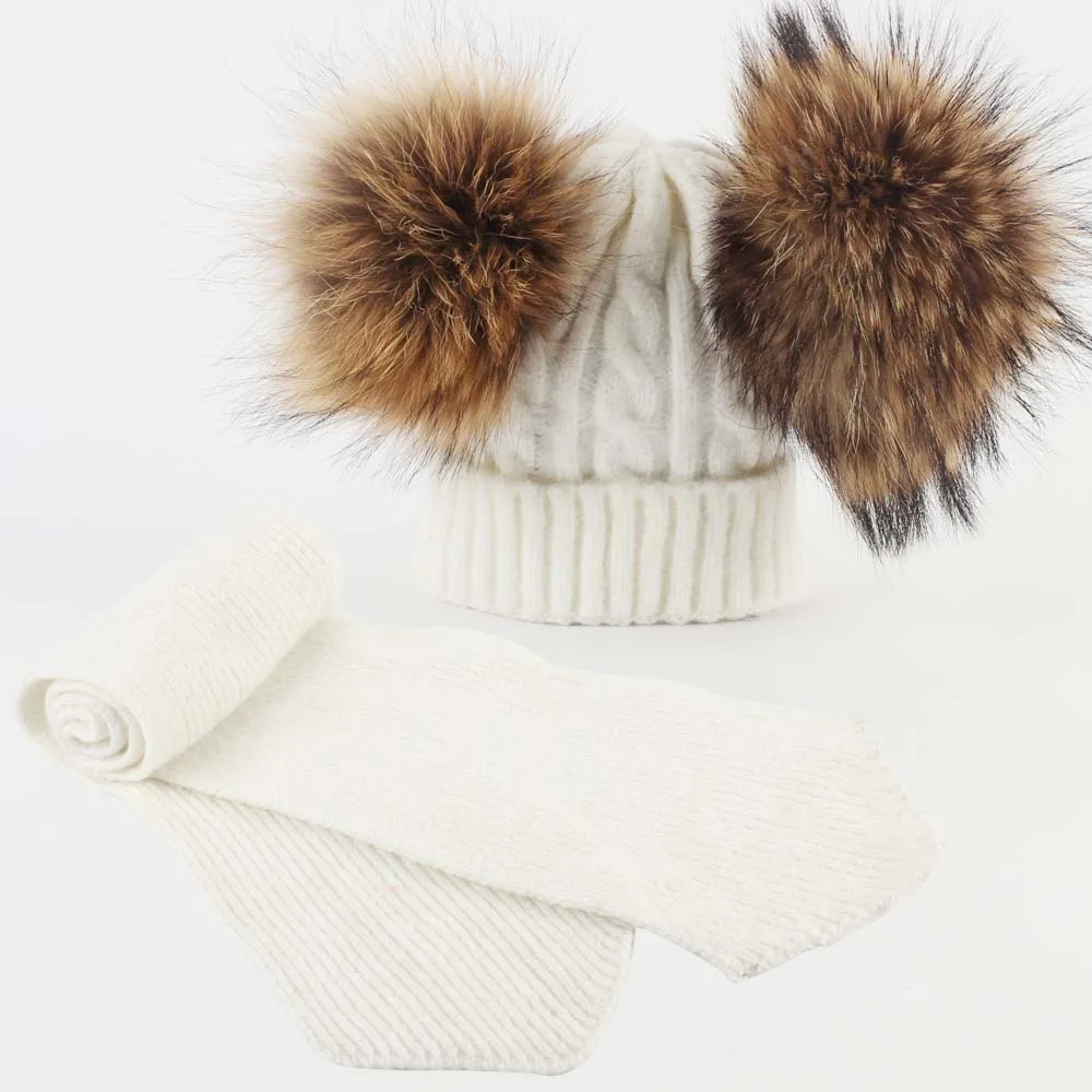 Geebro шапочка для новорожденных и шарф комплект Зимний теплый кашемировый вязаный громоздкая шапочка для девочек и мальчиков Детский вязаный шарф - Цвет: White A