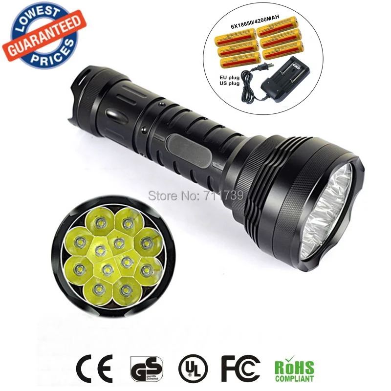 

AloneFire 12T6 LED flashlight Flashlight 12x Cree XML T6 13000LM Super bright Led Flashlight Lantern+18650 battery+charger