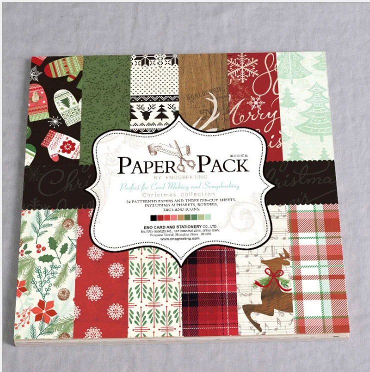 

DIY Christmas style Scrapbooking paper pack of 24 sheets handmade craft paper craft Background pad