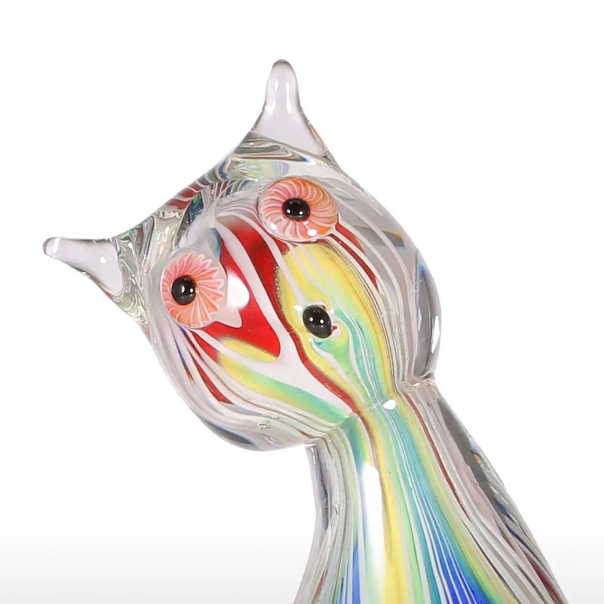 Стеклянная скульптура котенка, орнамент, стеклянный котенок со сложными слоями и несколькими яркими цветами, фигурка животного, ручной работы, домашний декор