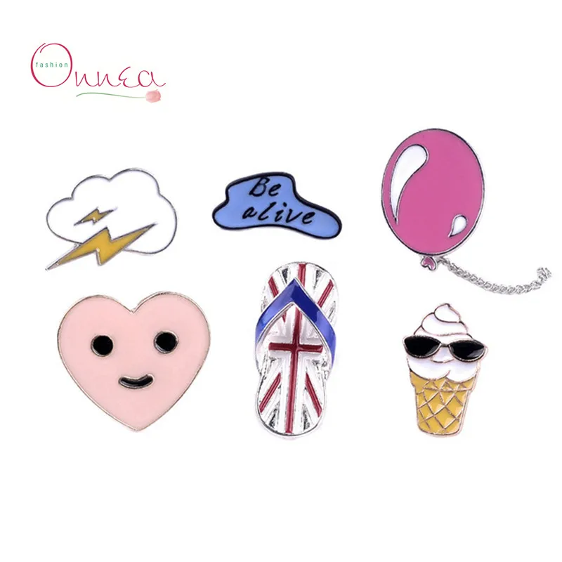 

Onnea 6 pack Ice Cream Slipper Balloon Cloud Lightning Enamel Pins set Cute Brooches Patches for Clothes/Bags/Backpacks/Jacket