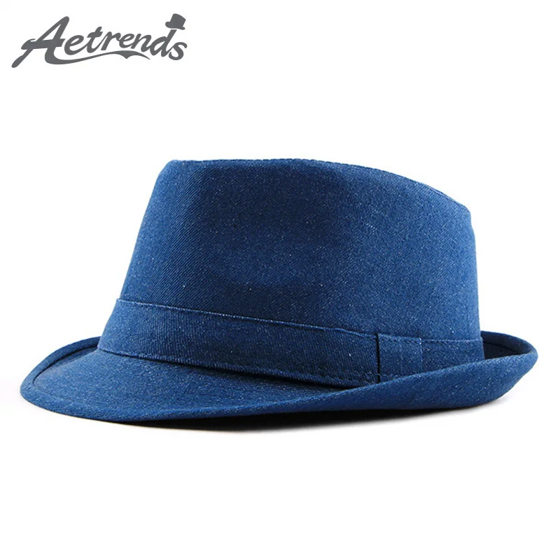 

[AETRENDS] Summer Demin Fedora Hat Jazz Cap Beach Panama Hats for Men Women Derby Bowler Fedoras Hat Z-6489