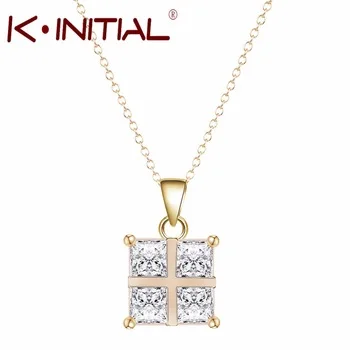 10Pcs Hot Selling Luxury Wedding Rectangle Necklace Jewelry Shining Square Cubic Zircon Choke Gold Plated Necklace for Bridal