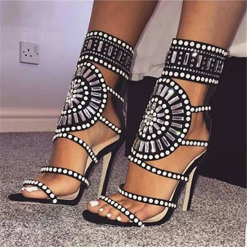 

Fashion Woman Bling Summer Sandals Party Dress Women Shoes Rhinestones Studded Gladiator High Heels Sandals Crystal Chaussure