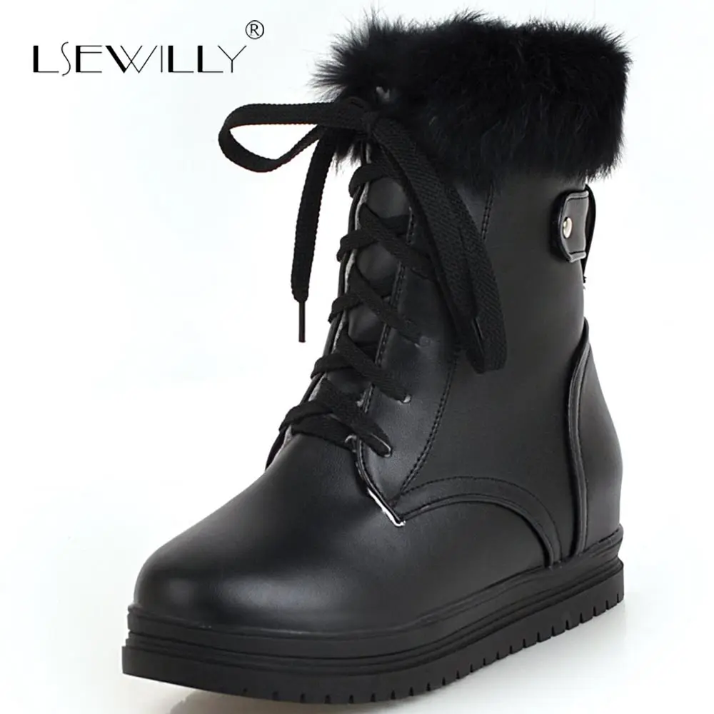 

Sgesvier Hidden Heel Platform Winter Warm Ankle Boots Women 2018 Lace Up Round Toe Snow Boots Female Shoes Comfort Casual B627