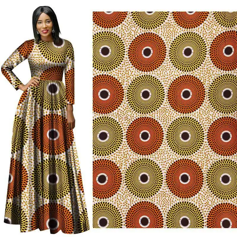 

African National Costumes Circle Printing pattern all polyester printed fabric Yellow african fabric wax print ankara christmas