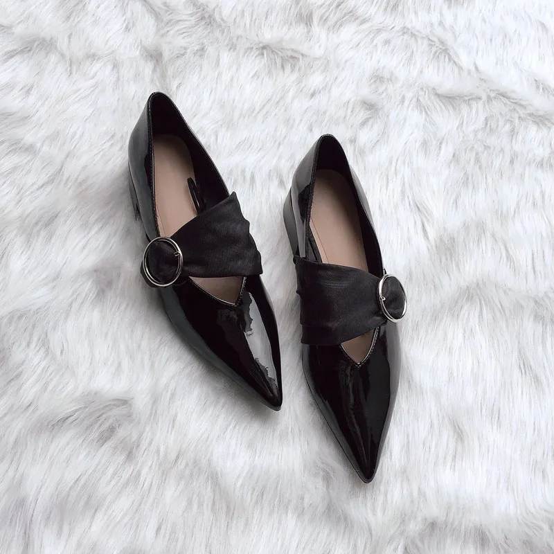 Pointu Nouvelles Avec Chaussures Dames 2018 Soie Ballet En Épaisses Cuir Verni Boucle a18wxqw