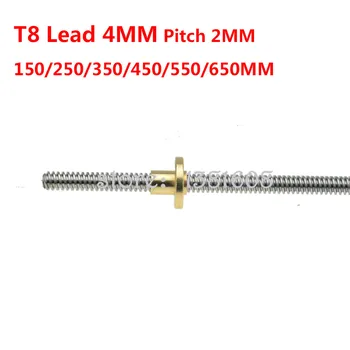 

1set T8 Lead Screw Pitch 2mm Lead 4mm Length 150MM 250MM 350MM 450MM 550MM 650MM with Nut for 3D Printer