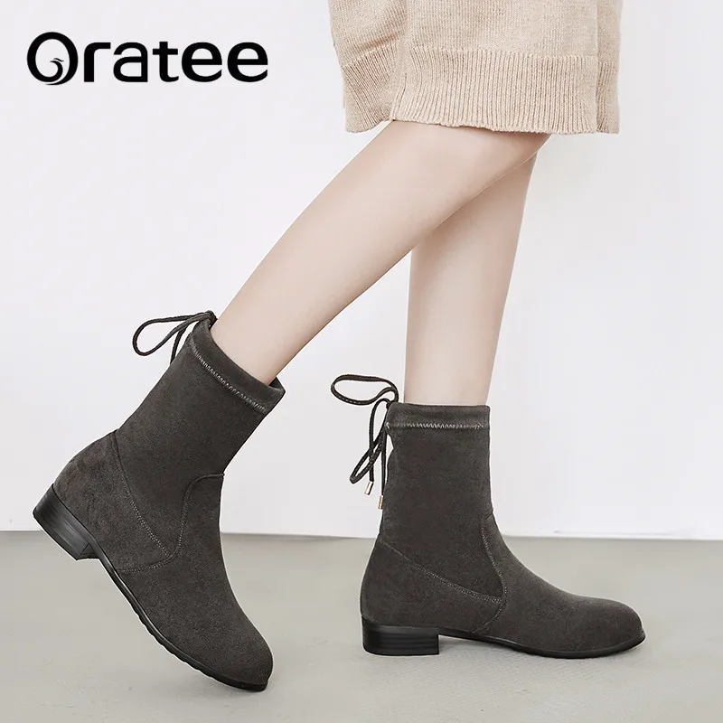New Ankle Women Boots Wild Korean Version Soft Leather Elastic Fabric Spring Autumn Winter Martin Socks | Обувь