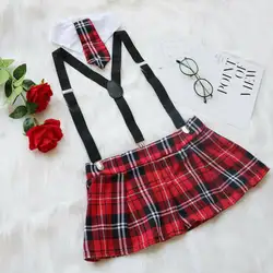 Сексуальная одежда для девочек в стиле Лолиты; униформа для студентов; красная клетчатая одежда; ролевые игры; 2 шт
