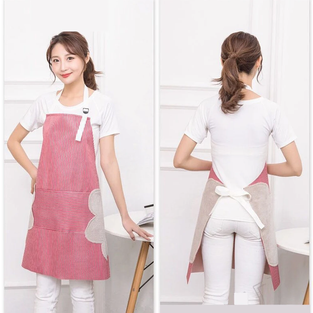 

Fashion Kitchen Apron Stripes Print Sleevless Large Pocket Waterproof Apron Adjustable Strap Chef Cooking Bib Home Garden Apron