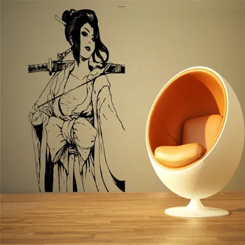 

Wall Room Decor Art Vinyl Sticker Mural Decal Pin Up Geisha Assassin Big size Home Decals Beauty Kungfu Girl Wallpaper