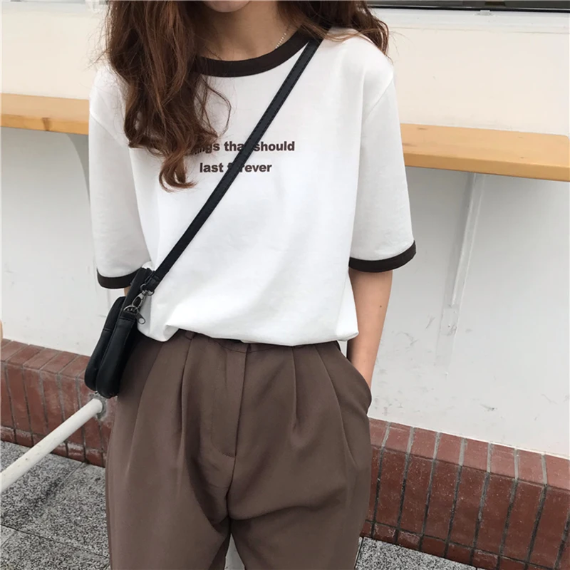 

Simple Chicly Spell Color Korean T Shirt Summer Young Casual Letter Printed Tshirt Women Loose Hipster Harajuku Tee Shirt Femme