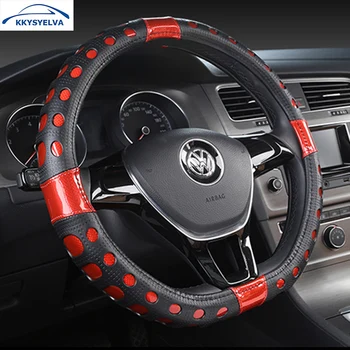 

KKYSYELVA D Shape Leather Car Steering Wheel Cover 38CM wheel covers for Interior accessories